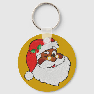 Vintage Styled Black Santa Image Key Ring