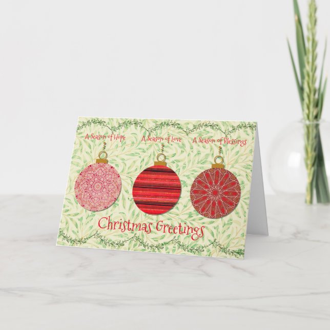 Vintage Styled Christmas Holiday Ornaments Card (Front)