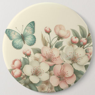Vintage styled floral/spring butterfly 6 cm round badge