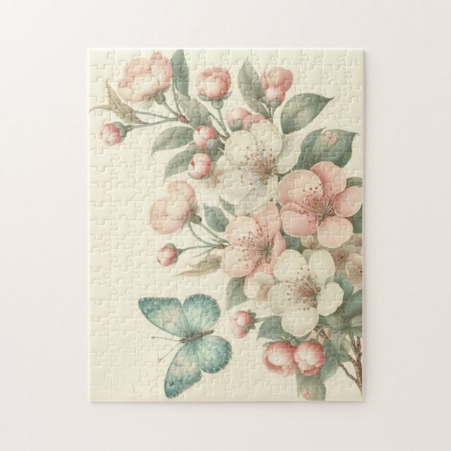 Vintage styled floral/spring butterfly jigsaw puzzle (Vertical)