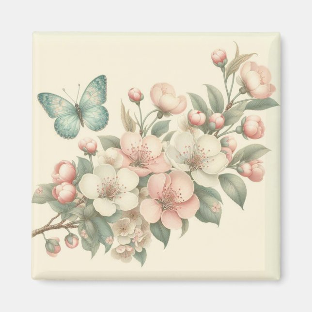 Vintage styled floral/spring butterfly magnet (Front)