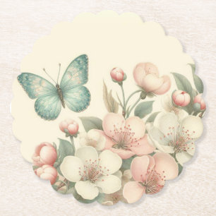 Vintage styled floral/spring butterfly paper coaster