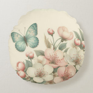 Vintage styled floral/spring butterfly round cushion