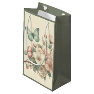 Vintage styled floral/spring butterfly small gift bag