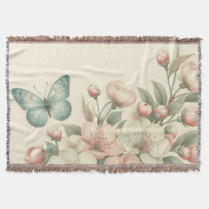 Vintage styled floral/spring butterfly throw blanket