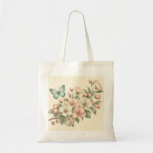 Vintage styled floral/spring butterfly tote bag