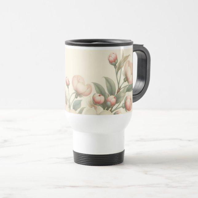 Vintage styled floral/spring butterfly travel mug (Front Right)