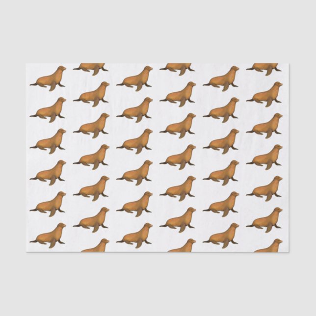 Vintage Stylised Brown Seal Sea Lion Tissue Paper (Front)