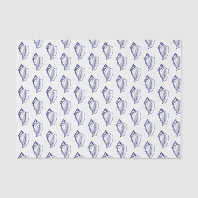 Vintage Stylised Conch Shell Blue Tissue Paper (Front)