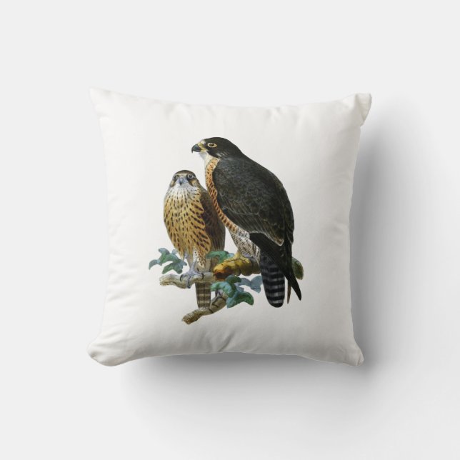 Vintage Stylised Falcons on Branch Cushion (Front)