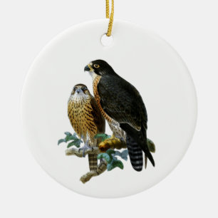 Vintage Stylised Falcons on Branch Tissue Paper Ceramic Tree Decoration