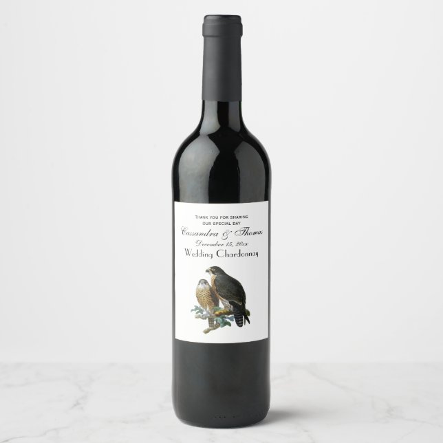 Vintage Stylised Falcons on Branch Wine Label (Front)