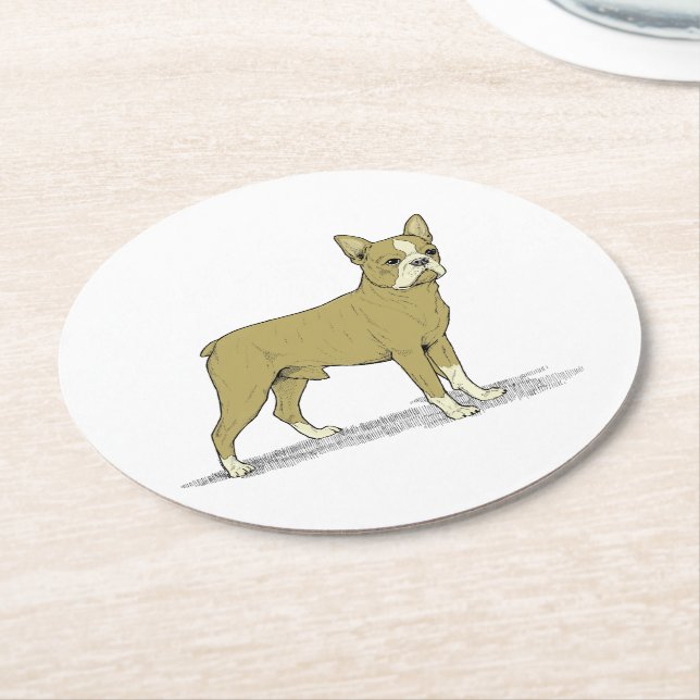 Vintage Stylised French Bulldog C Round Paper Coaster (Angled)