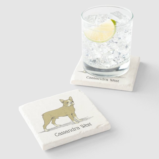 Vintage Stylised French Bulldog C Stone Coaster (Side)