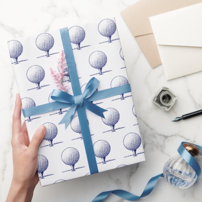 Vintage Stylised Golf Tee Blue Wrapping Paper (Gifting)