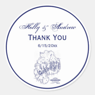 Vintage Stylised Mount Desert Island MN Map Blue Classic Round Sticker