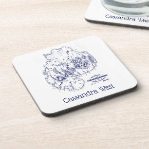 Vintage Stylised Mount Desert Island MN Map Blue Coaster