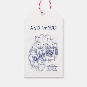 Vintage Stylised Mount Desert Island MN Map Blue Gift Tags