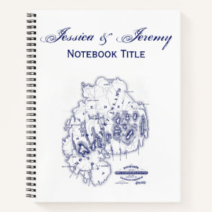 Vintage Stylised Mount Desert Island MN Map Blue Notebook