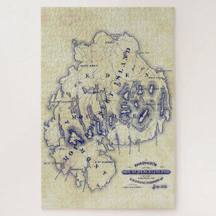 Vintage Stylised Mount Desert Island MN Map Blue T Jigsaw Puzzle
