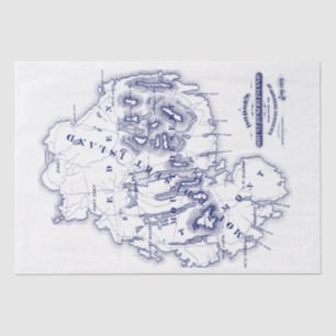 Vintage Stylised Mount Desert Island MN Map Blue Tissue Paper