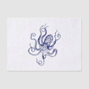 Vintage Stylised Octopus Drawing #1 Blue Tissue Paper