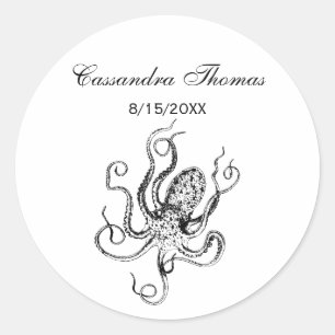 Vintage Stylised Octopus Drawing #1 Classic Round Sticker