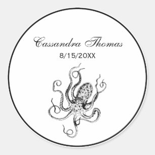 Vintage Stylised Octopus Drawing #1 Classic Round Sticker