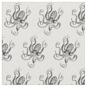 Vintage Stylised Octopus Drawing #1 Fabric