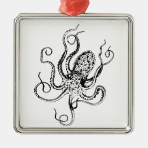 Vintage Stylised Octopus Drawing #1 Metal Tree Decoration
