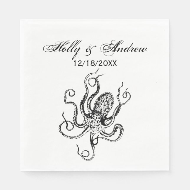 Vintage Stylised Octopus Drawing #1 Napkin (Front)