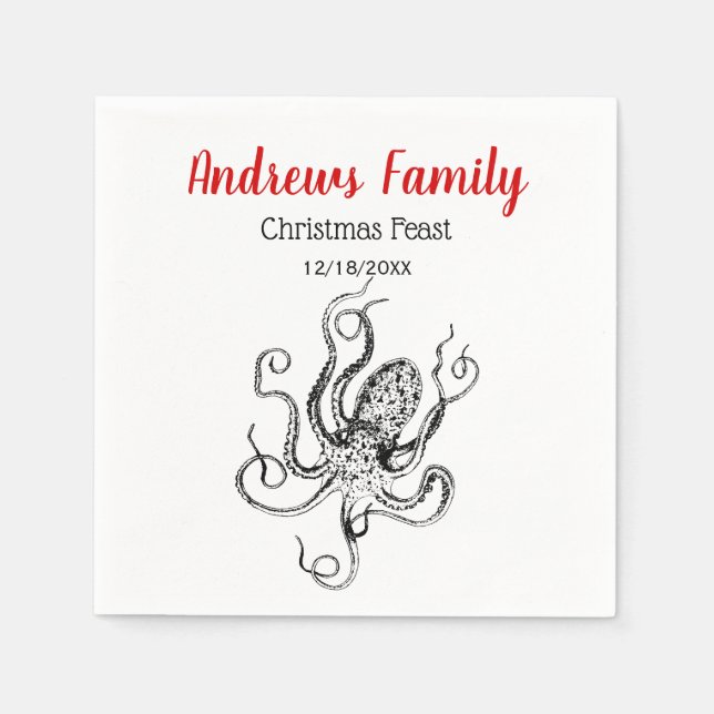 Vintage Stylised Octopus Drawing #1 Napkin (Front)