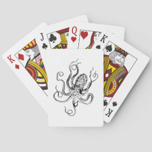 Vintage Stylised Octopus Drawing #1 Playing Cards