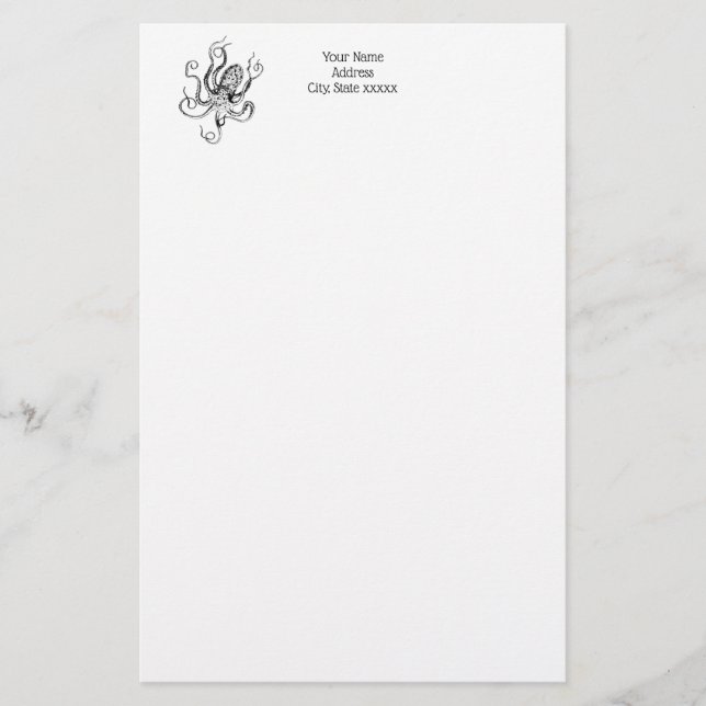 Vintage Stylised Octopus Drawing #1 Stationery (Front)