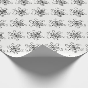 Vintage Stylised Octopus Drawing #1 Wrapping Paper