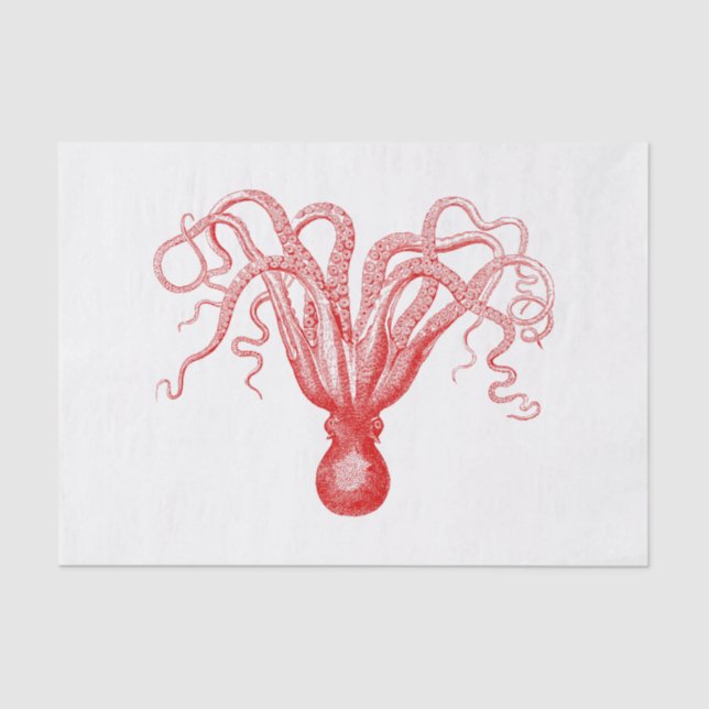 Vintage Stylised Octopus Drawing #8 Red Tissue Paper (Front)