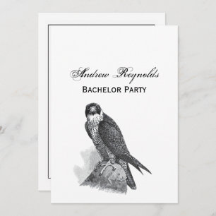 Vintage Stylised Peregrine Falcon BW Invitation