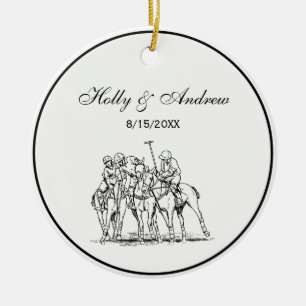 Vintage Stylised Polo Match Drawing #1 Black Ceramic Tree Decoration