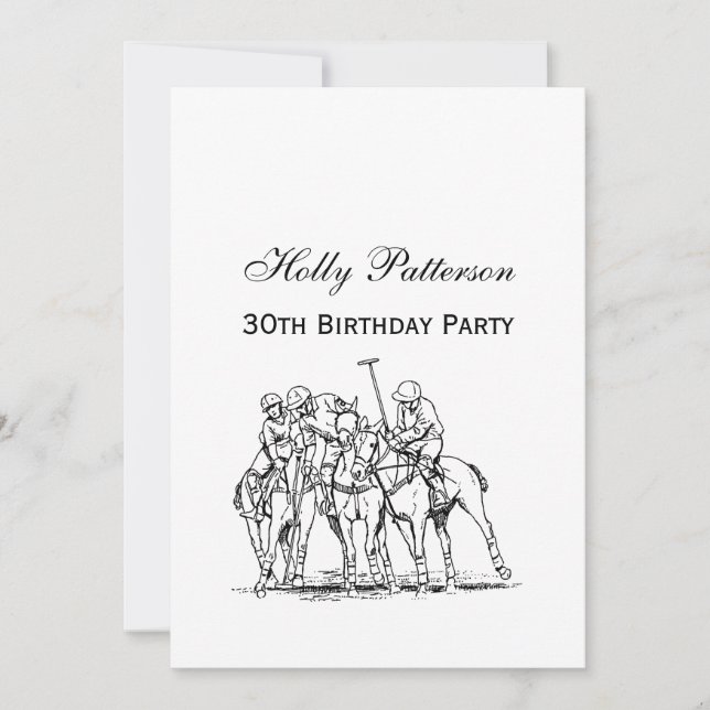 Vintage Stylised Polo Match Drawing #1 Black Invitation (Front)