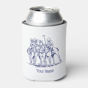 Vintage Stylised Polo Match Drawing #1 Blue Can Cooler