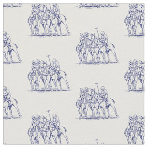 Vintage Stylised Polo Match Drawing #1 Blue Fabric