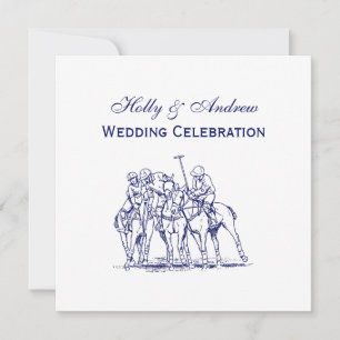 Vintage Stylised Polo Match Drawing #1 Blue Invitation