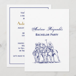 Vintage Stylised Polo Match Drawing #1 Blue Invitation