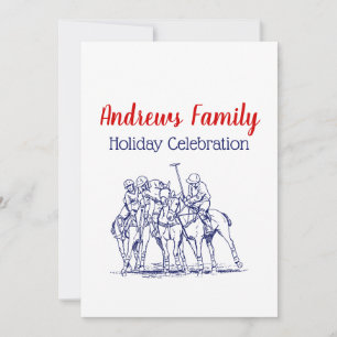 Vintage Stylised Polo Match Drawing #1 Blue Invitation