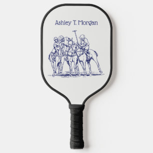 Vintage Stylised Polo Match Drawing #1 Blue Pickleball Paddle