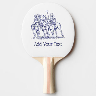 Vintage Stylised Polo Match Drawing #1 Blue Ping Pong Paddle