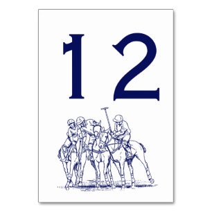 Vintage Stylised Polo Match Drawing #1 Blue Table Number