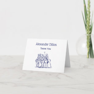 Vintage Stylised Polo Match Drawing #1 Blue Thank You Card