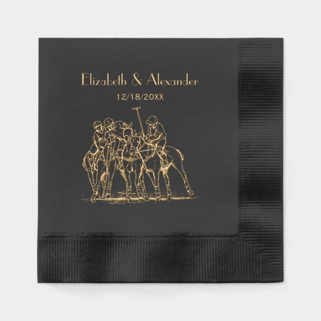 Vintage Stylised Polo Match Drawing #1 Foil Napkins (Front)