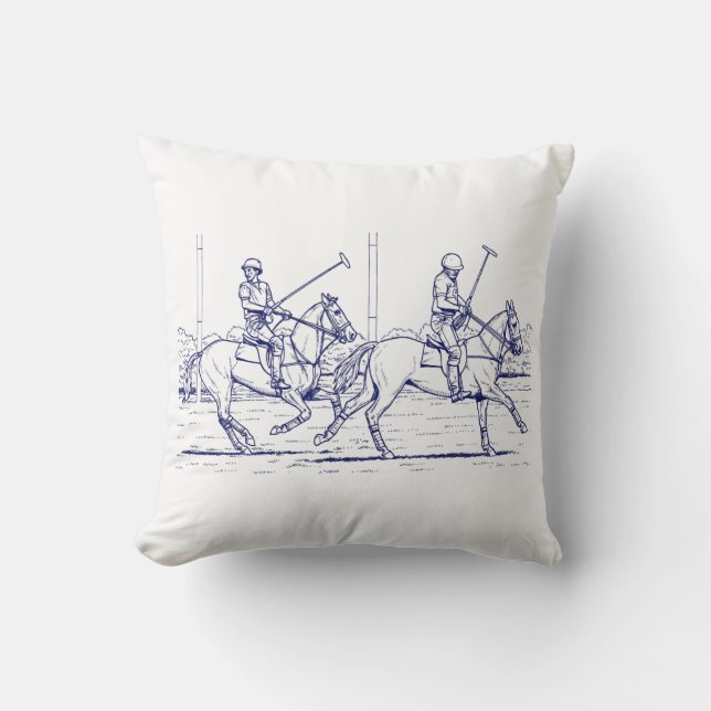 Vintage Stylised Polo Match Drawing #2 Blue  Cushion (Front)